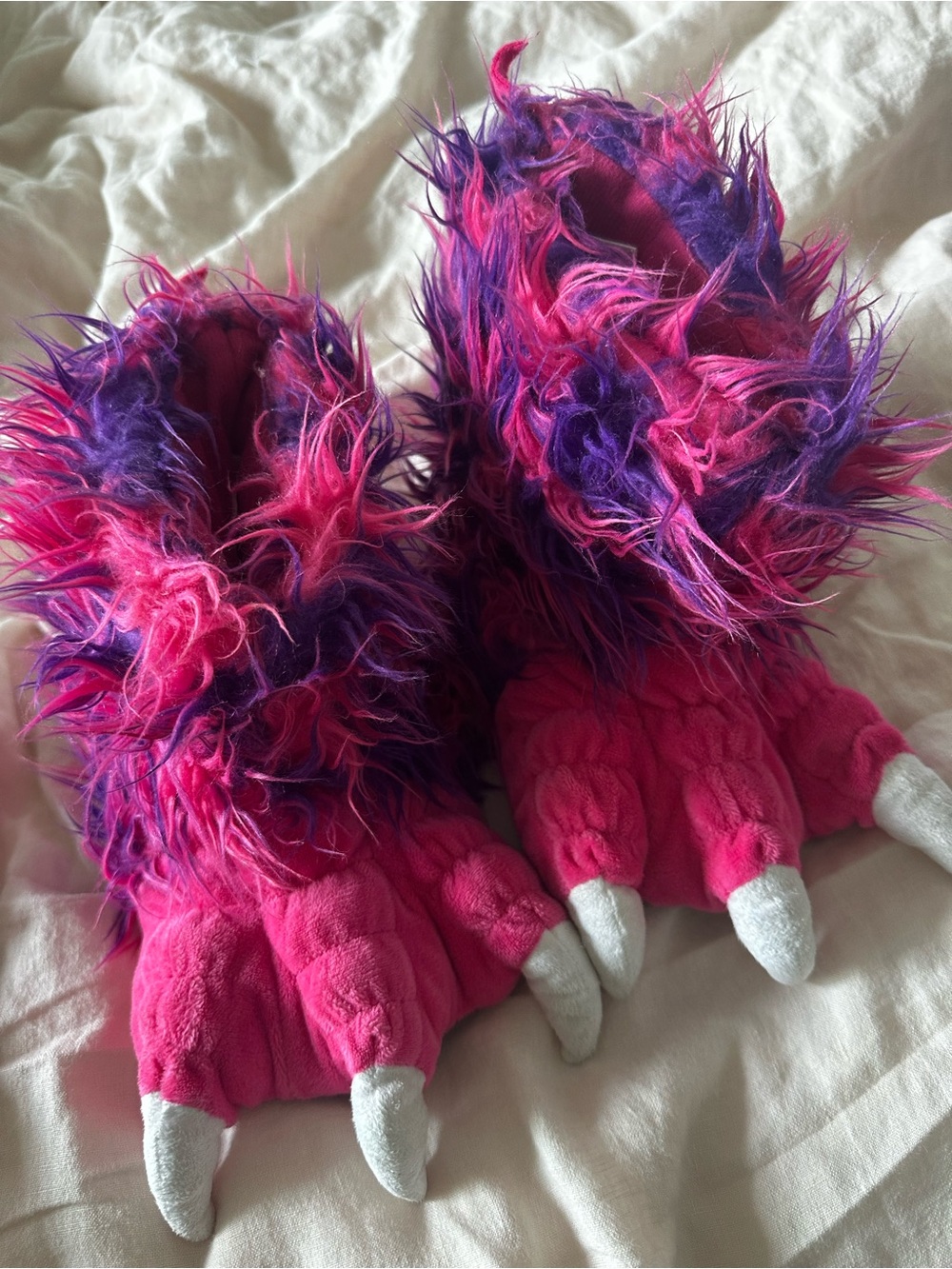 Lazy One Pink & Purple Fuzzy Monster Slipper Boots